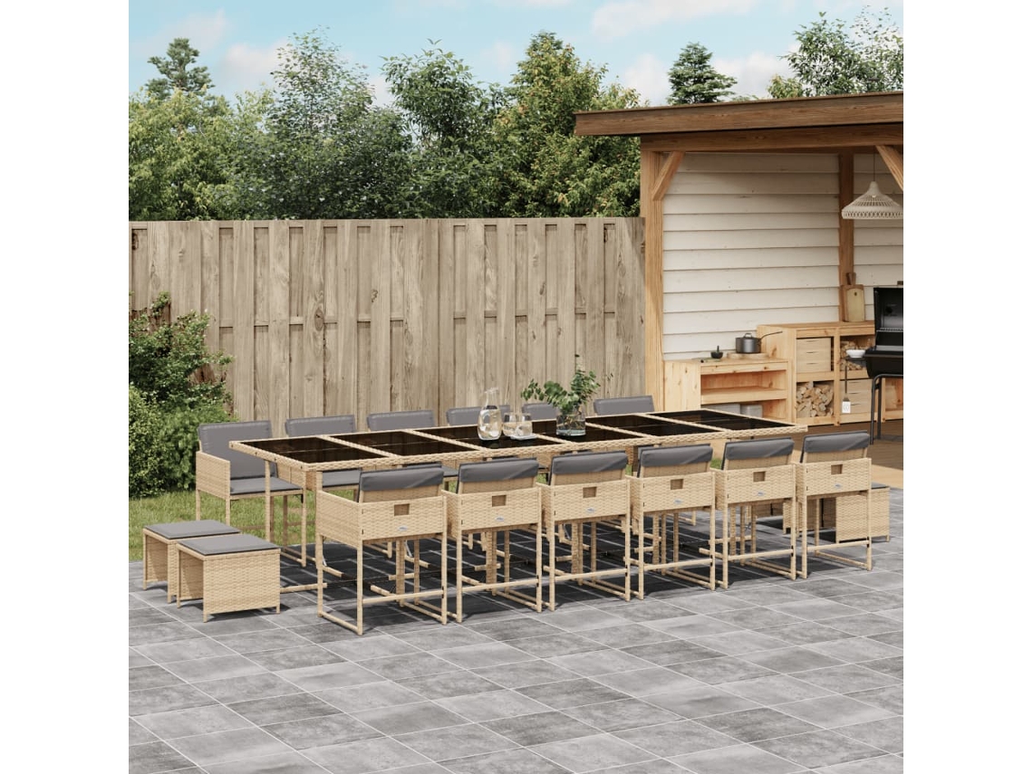 11 Pcs Conj. Jantar Jardim C/ Almofadões Vime Pe Bege Misturado Dkd Home Decor