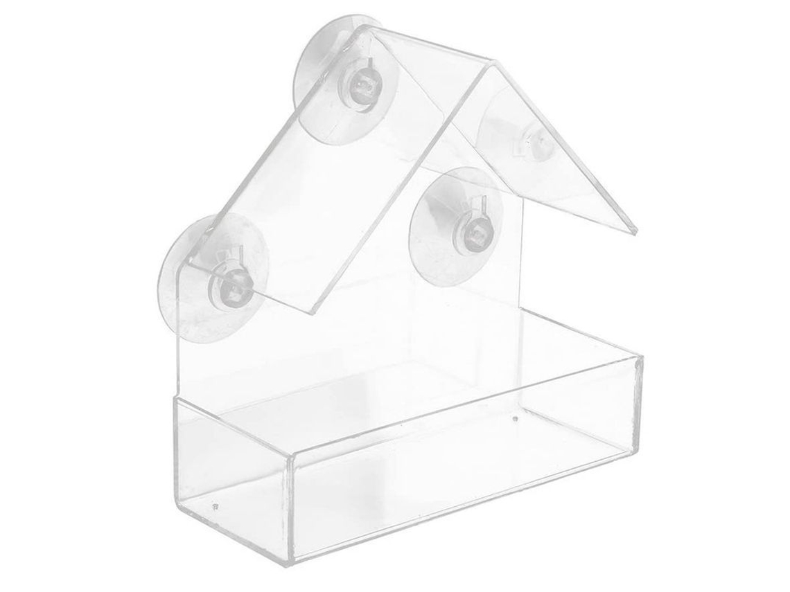 Comedero Para Pájaros De Ventana Transparente De Acrílico Colgante Con Succión Forma De Techo