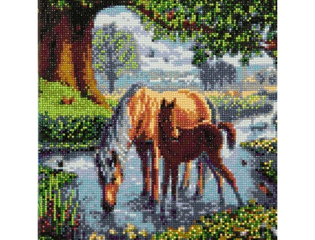 Pintura Diamante Cavalos 30 X 30 Cm Youdoit CRYSTAL ART