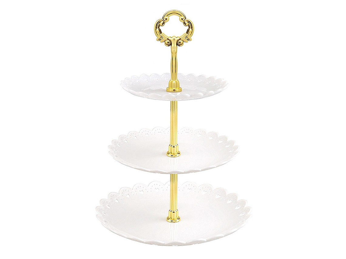 Suporte Para Bolo De 3 Camadas, Grande Branco 35 Cm, Expositor Sobremesa Estilo Europeu