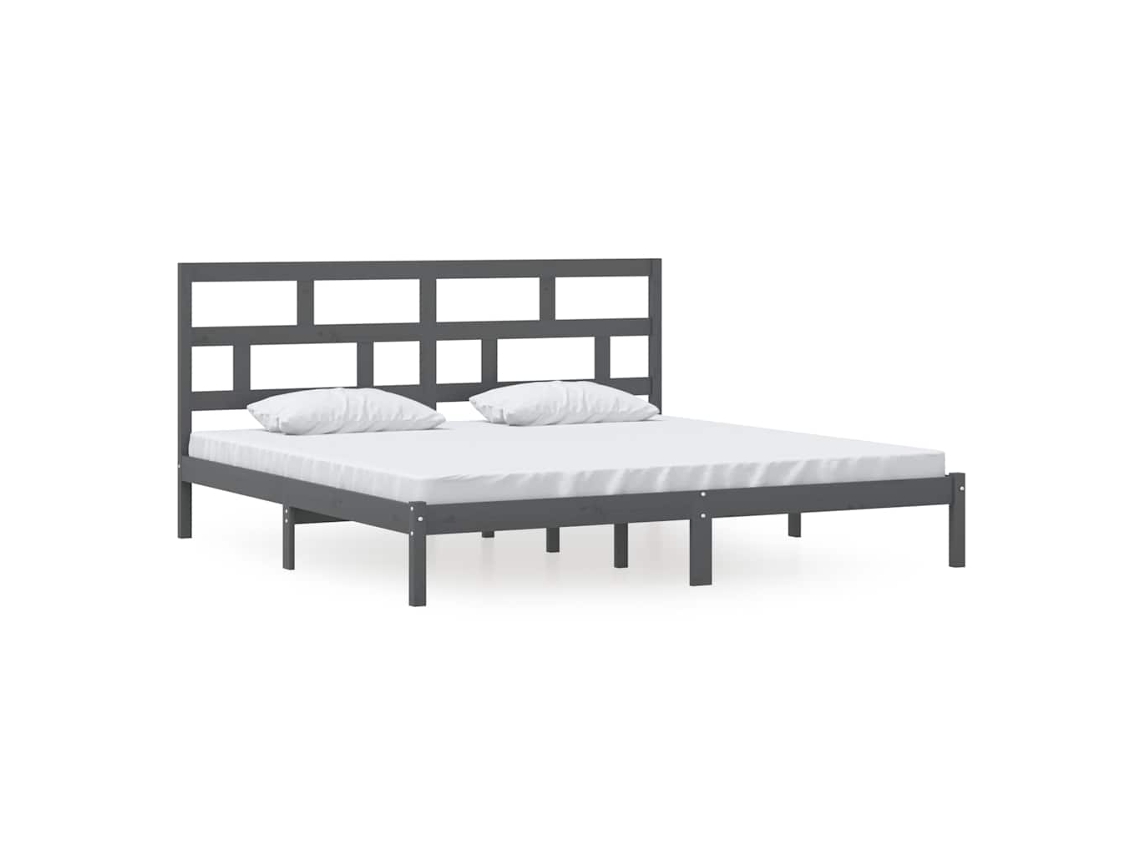 Estrutura De Cama Vidaxl Cinzeto Madeira De Pinho Maciça (205.5 X 206 X 100 Cm)