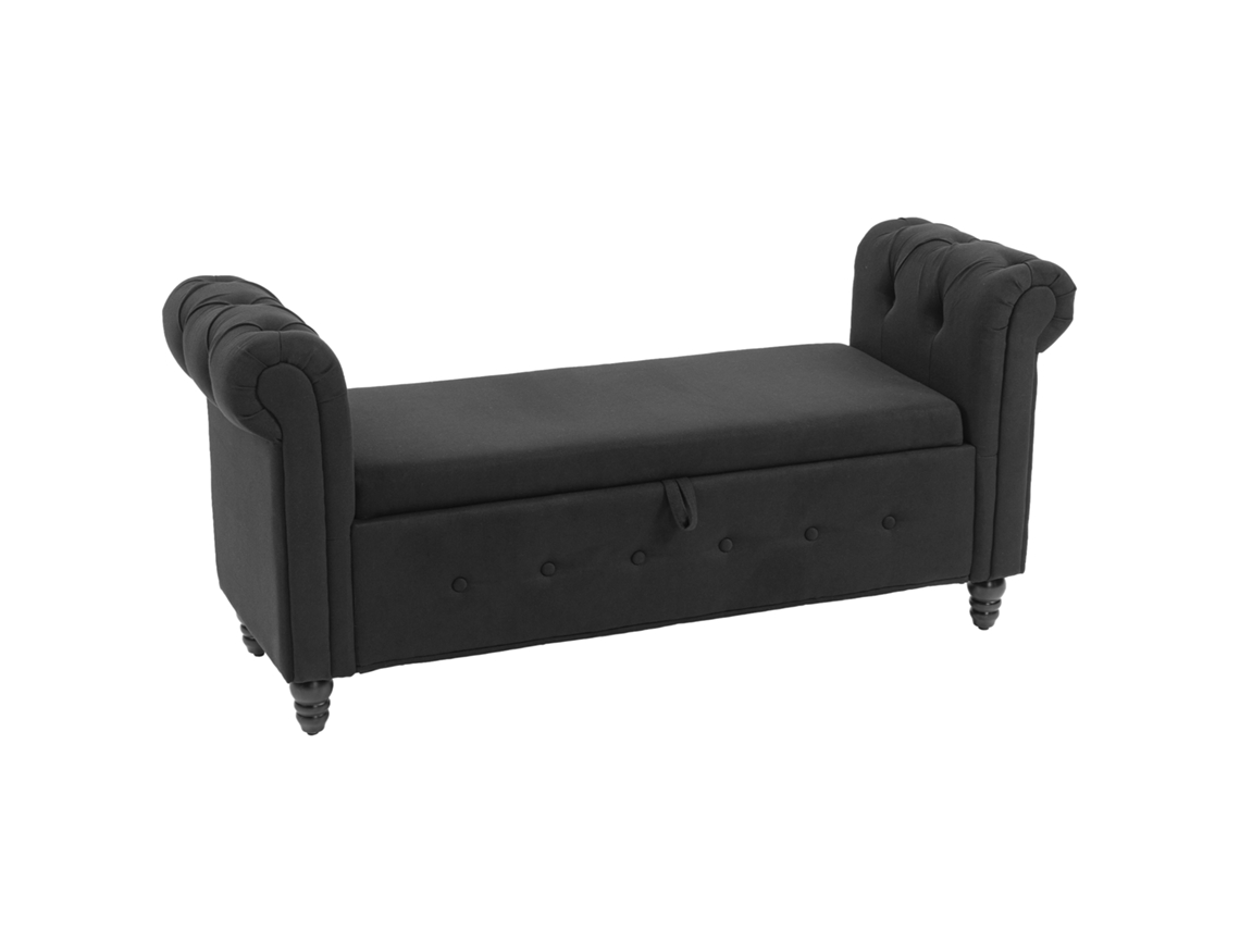 Banco CHEZMOI 2 em 1, tecido de linho, pés de madeira, 146,5x49x72cm, preto