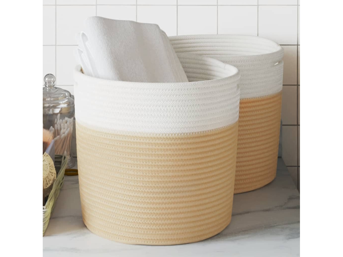 Vidaxl Cestos De Arrumação 2 Pcs Ø28x28 Cm Algodão Bege E Branco
