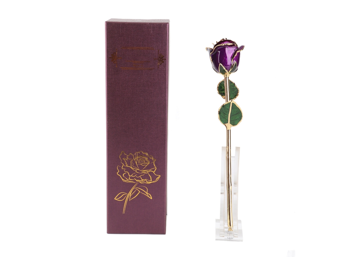Rosa Plated Oro 24k Con Base Para Cumpleaños Día San Valentín Decoración Regalo Ornamento