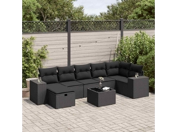 Vidaxl 8 Pcs Conjunto Sofás De Jardim Com Almofadões Vime Pe Preto