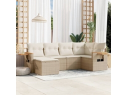 Vidaxl 6 Pcs Conjunto De Sofás P/ Jardim Com Almofadões Vime Pe Bege