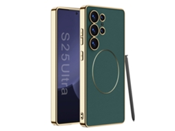 Capa Magnética Hexinyigjly Para Para Samsung S25 Ultra, Pele Pu, Suporte Para Carregamento Sem Fios, Antichoque Verde