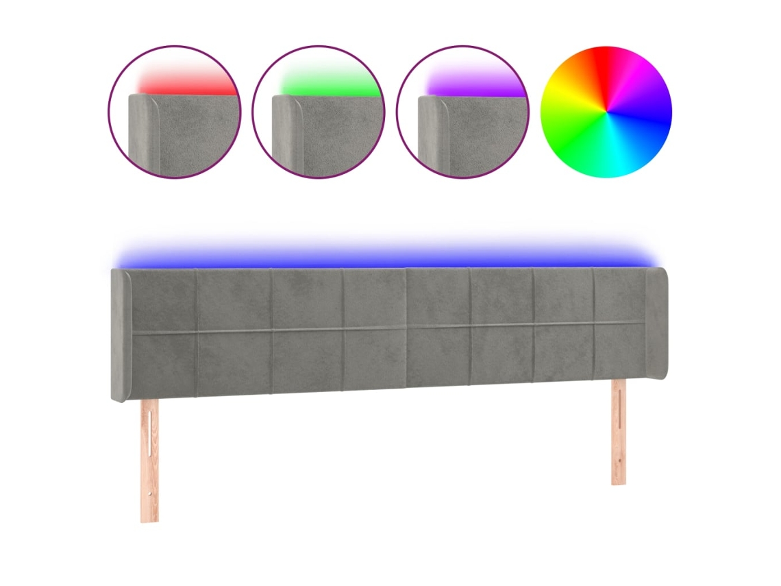 Led Headboard, Led Headboards Vidaxl Cinzeto Veludo (163 X 16 X 78/88 Cm)