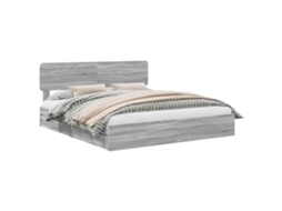 Cama De Casal | Camas Para Quarto | Cama Com Armazenamento Com Cabeceira Cinza Sonoma 200 X 200 Cm