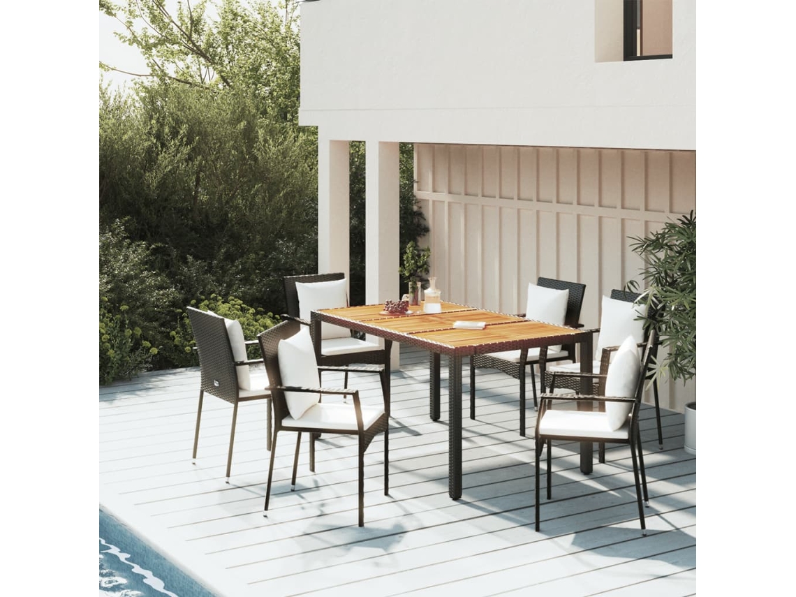 Vidaxl 5 Pcs Conjunto De Jantar P/ Jardim C/ Almofadões Vime Pe Preto