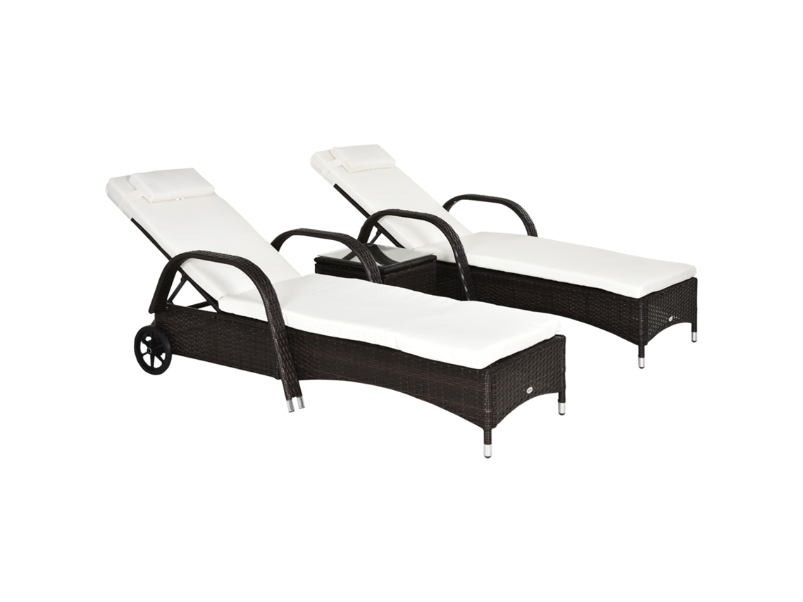 Espreguiçadeiras com mesa lateral S/MARCA, 2 cadeiras de jardim, capas, poliuretano, marrom e creme