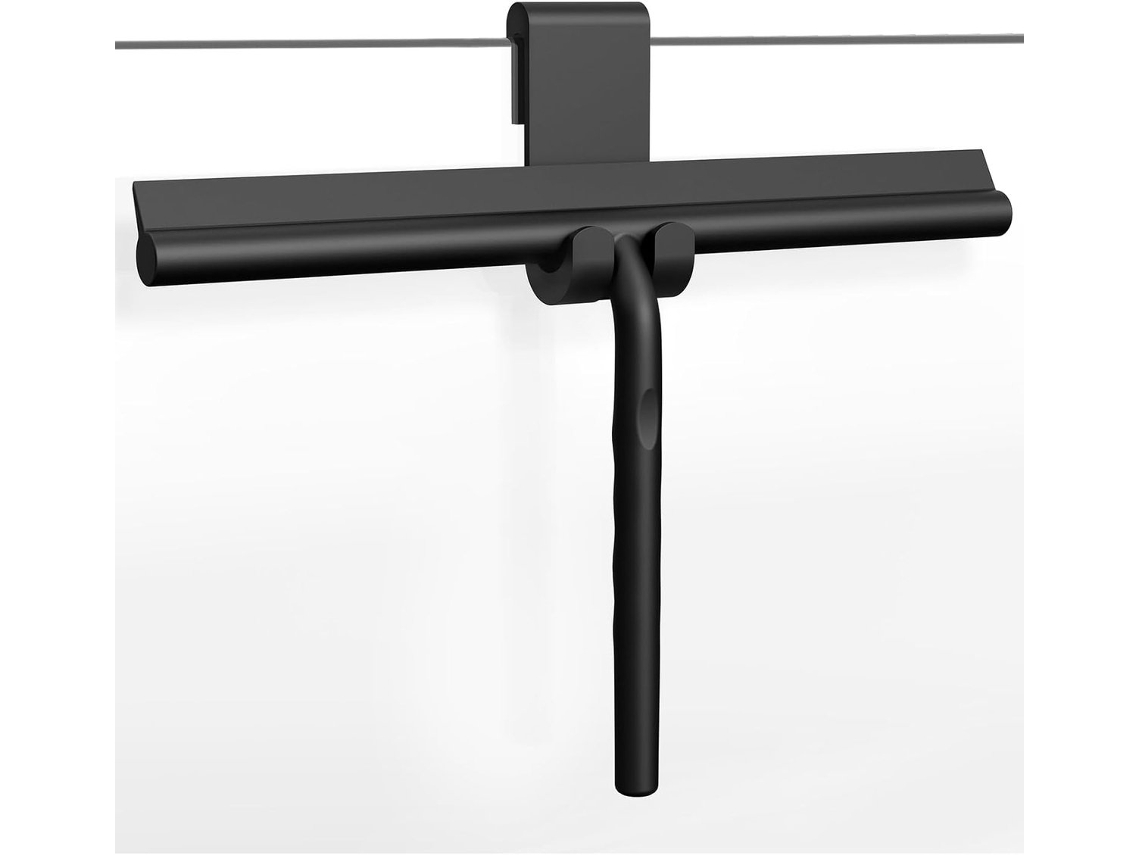 Raspador De Silicone Para Chuveiro Com Núcleo De Aço Inoxidável, 33 Cm, Com Gancho Sem Furos, Para Limpeza De, Espelho, Aço Inoxidável E Preto