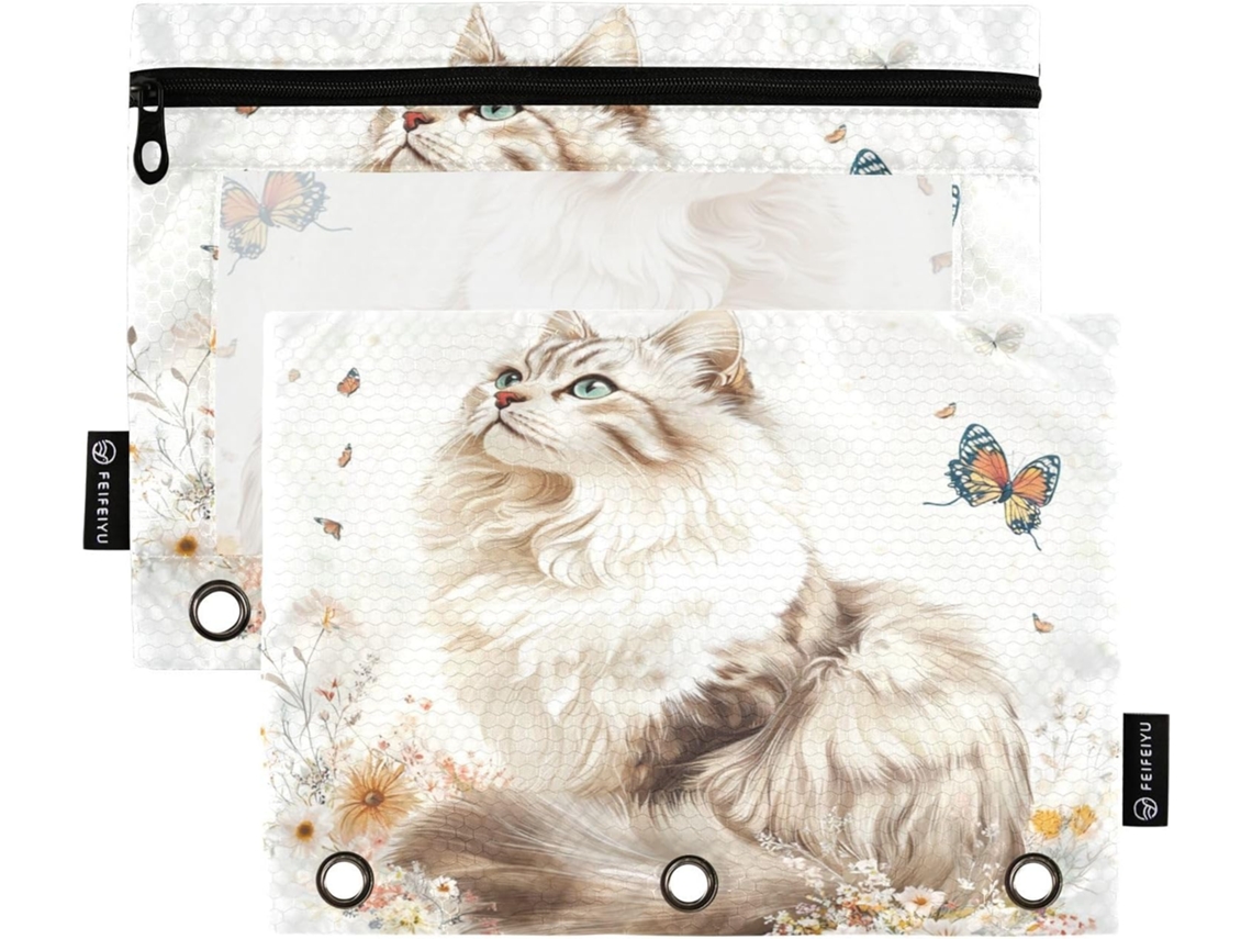 Pasta Econômica Branca Com Estampa De American Curl, Com Janela Transparente E Zíper, Em Cores Sortidas, 3 Bolsos