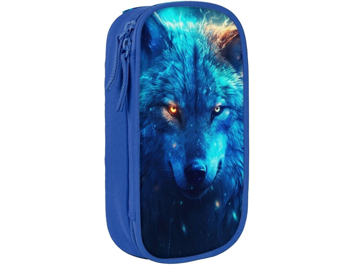 Estojo De Lápis Fs260 Fantasy Wolf Com Estampa Galáxia Nebulosa Azul E Zíper, Grande Capacidade, Em Papel, Ideal Para Meninos Meni Aquaforge