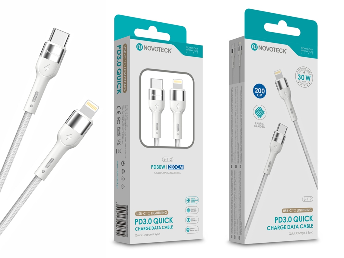 Cabo De Dados Trançado Nylon 3.1a Carregamento Rápido Branco , Usb C To Lightinig , 2.0m