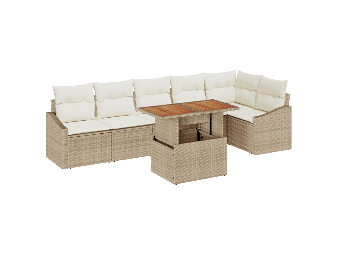 Conjunto 7 Conjunto De Sofá De Jardim Vidaxl Bege Vime Pe (100 X 55 X 73 Cm)