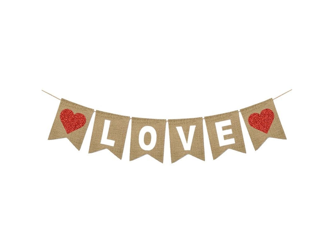 Bandeira Decorativa De Festa Com Letras Love E Corações De Glitter Vermelho Para Dia Dos Namorados Blanco