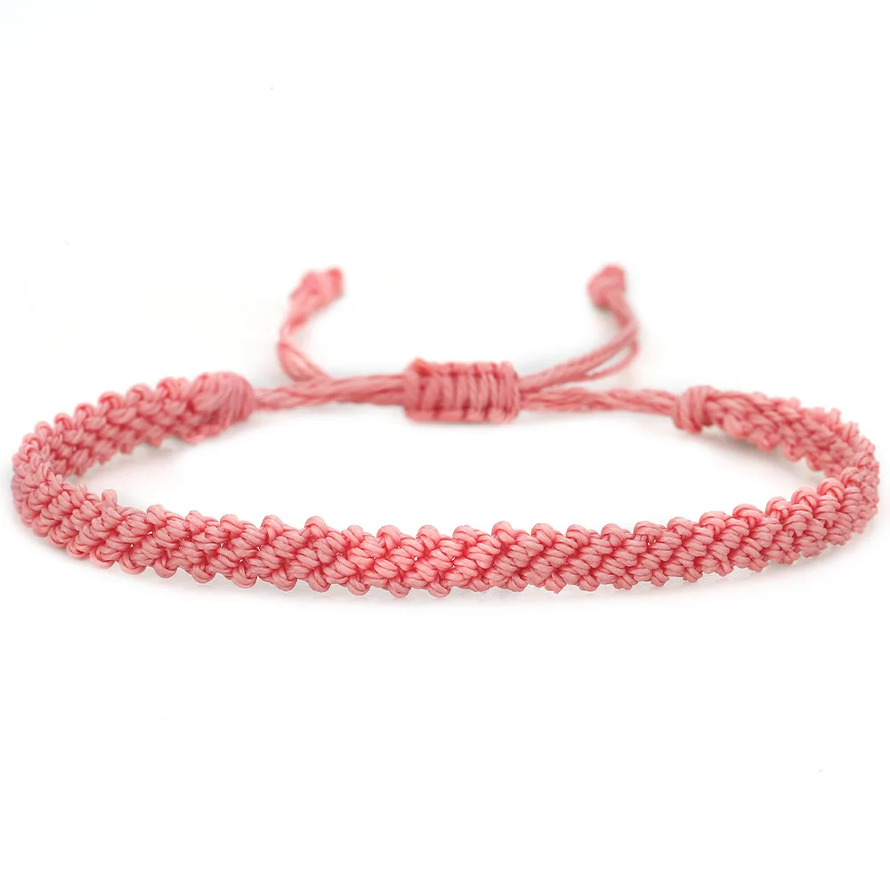 Pulseira Ajustável Tecida À Mão , Pulseira de Pulso Trançada Simples em Cor Sólida. MDUG (vermelho Melancia)