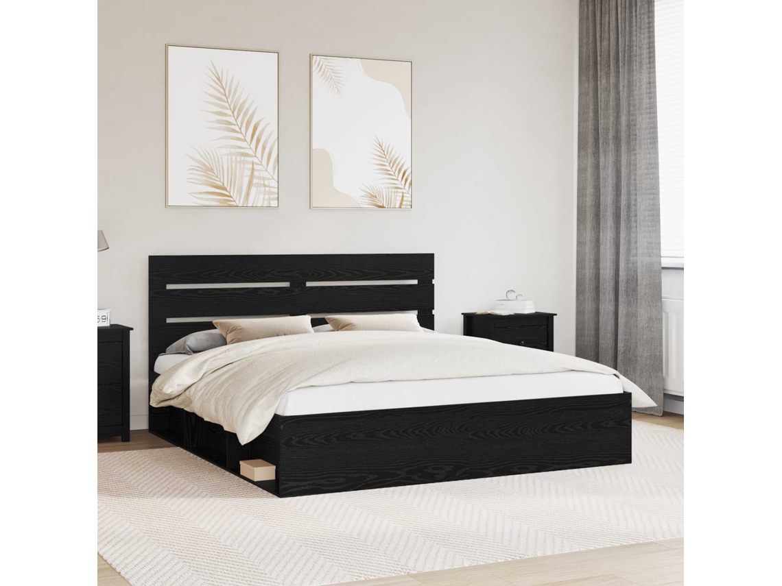 Vidaxl Estrutura Da Cama Preto 200 X 200 Cm Madeira De Pinheiro Sólida