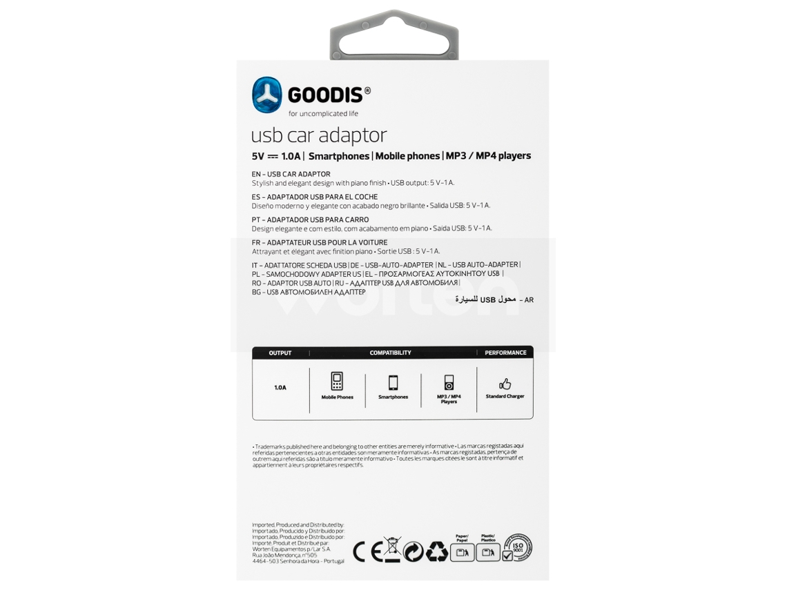 Adaptador Auto GOODIS 5V-1A Branco