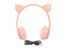 Fone De Ouvido Sem Fio Cute Gato Orelha Luz Led Bateria 400mah Para Jogo Música Rosa