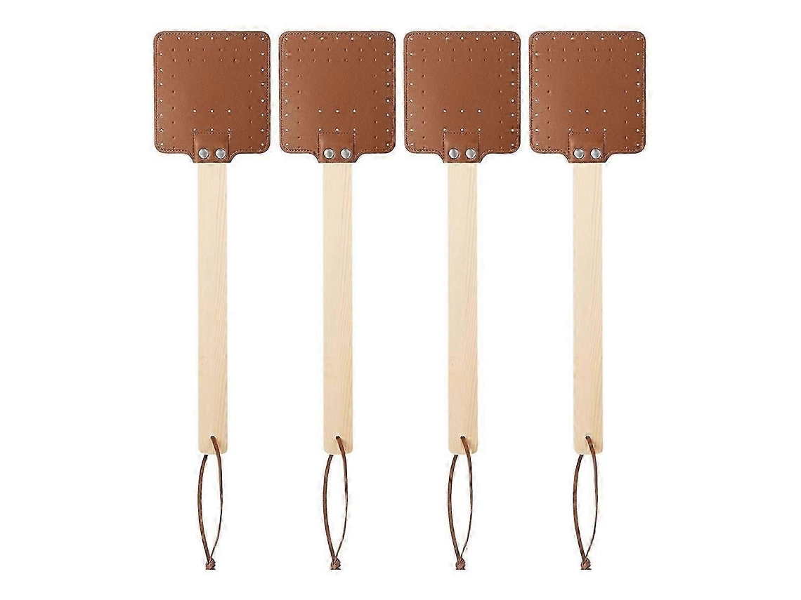 Kit Com 4 Mata-moscas De Couro Com Cabo De Madeira, 17,3 Polegadas