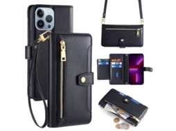 Capa Inch Para Iphone 13 Pro Max Pele Sintética Magnética Com Porta-cartões Preto
