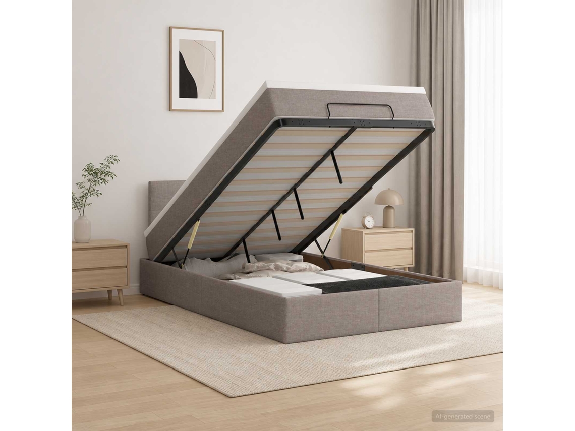 Vidaxl Cama Ottoman Com Colchão Cinzento-acastanhado 120 X 200 Cm