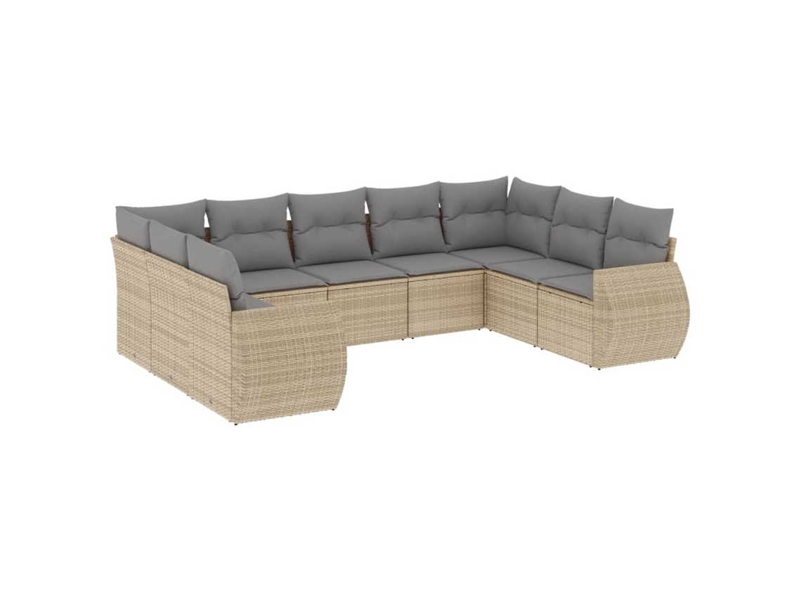 Maison Exclusive - 9 Pcs Conjunto De Sofás P/ Jardim Com Almofadões Vime Pe Bege