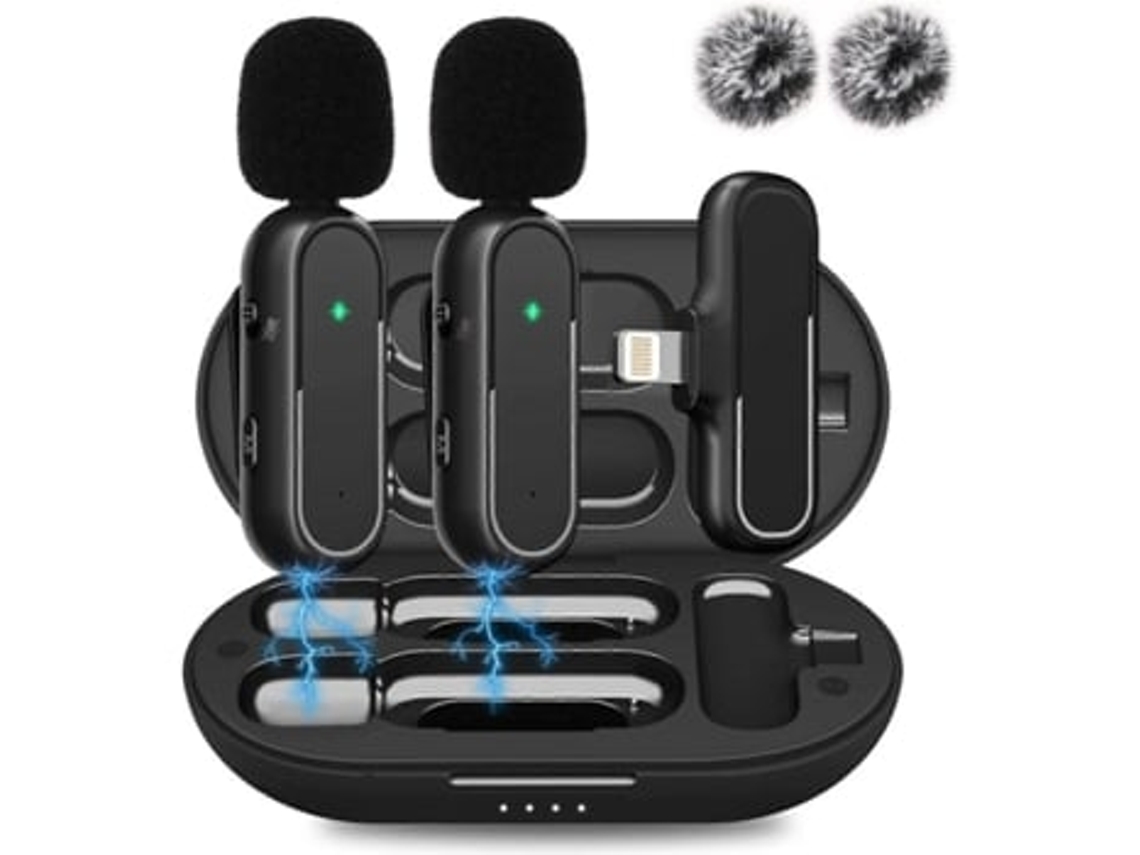 Microfone de lapela sem fio para iPad, pacote com 2, carregador Panoona