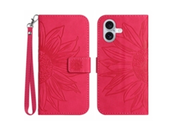 Capa Em Couro Pu Com Pega Para Apple Iphone 16 - Rosa