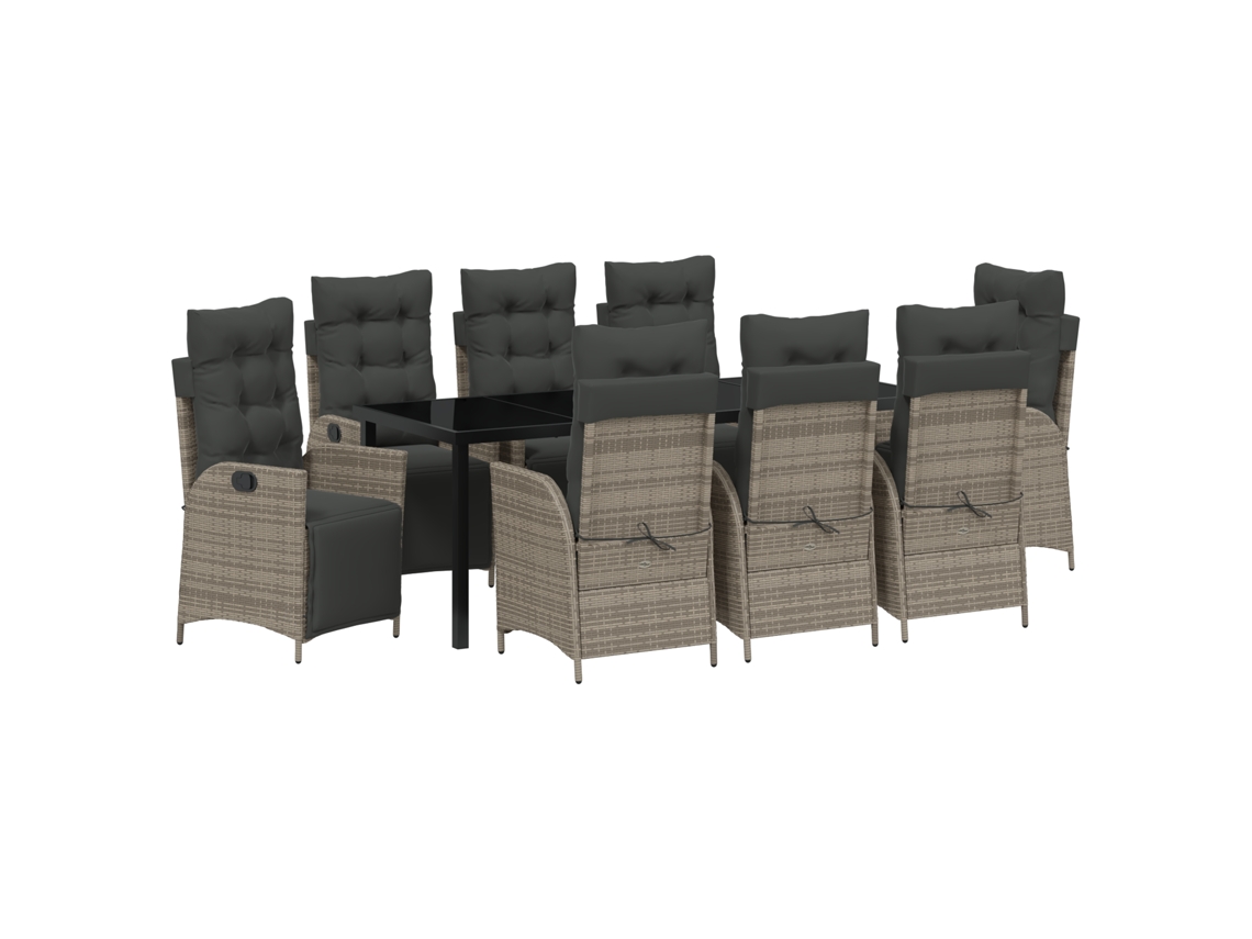 Conjunto 9 Conjunto De Jantar Para Jardim Vidaxl Cinzento Vime Pe (200 X 80 X 73 Cm)