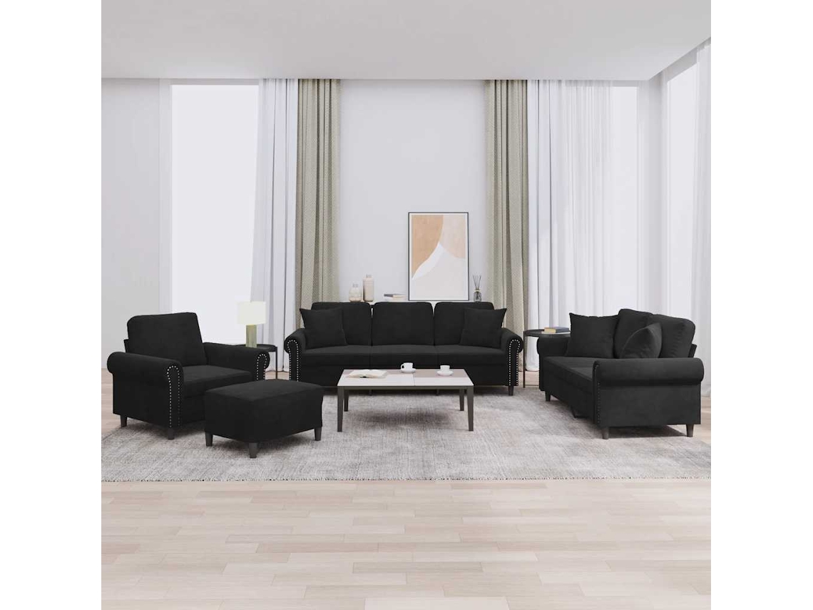Vidaxl 4 Pcs Conjunto De Sofás Com Almofadas Veludo Preto