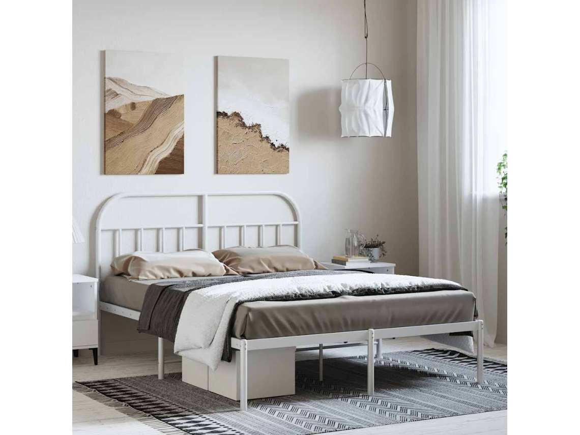 Vidaxl Estrutura de Cama com Cabeceira 150x200 Cm Metal Branco