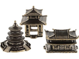 Conjunto 3 Esculturas Cobre Pagodes Metal Dourado Decoração Quarto Ornamento Jardim Fadas Estatueta Pavilhão GOKOCO