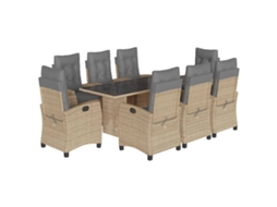 Conjunto de 9 Jantar para Jardim com Almofadões Vime Pe Bege Misturado MAISON EXCLUSIVE