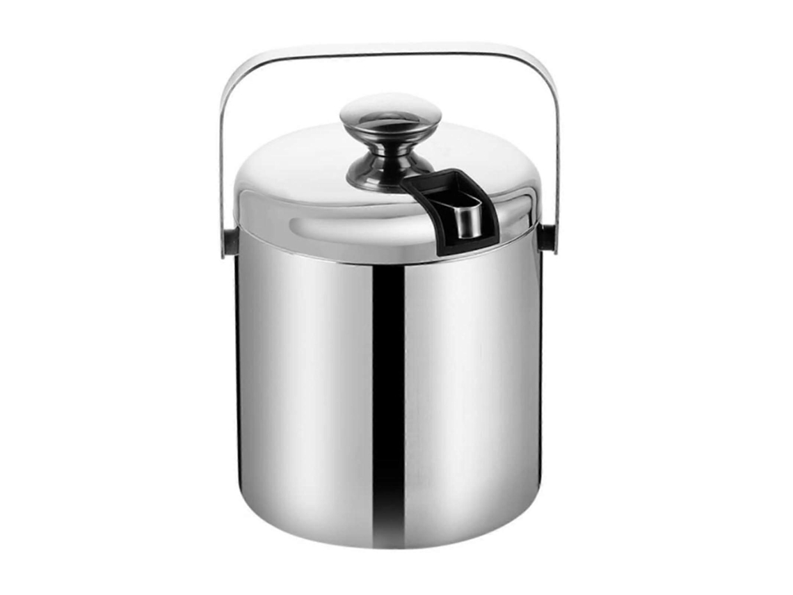 Balde De Gelo Em Aço Inoxidável Com Isolamento De Parede Dupla De 3000ml, Tampa E Pinça Para Resfriar Champanhe E Vinho.