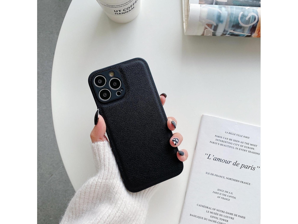 Capa Para Iphone 17 Preta, Em Couro E Silicone, Com Proteção Total.