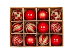 Conjunto De 12 Bolas De Navidad De Plástico Rojo 6cm Para Decorar Árbol Y Hogar