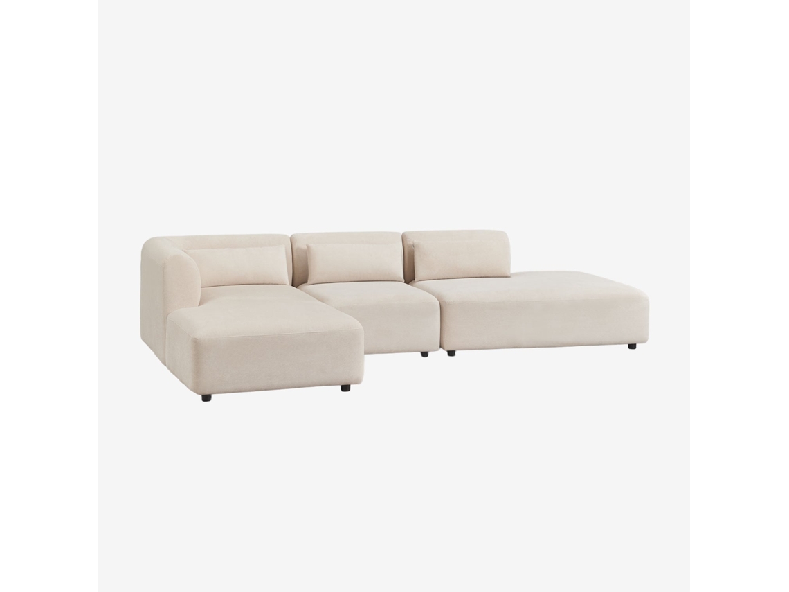 Sklum Sofá Modular Chaise Longue Esquerdo De 3 Peças Com Divã Fogler Poliéster  Bombazina Crema Linho