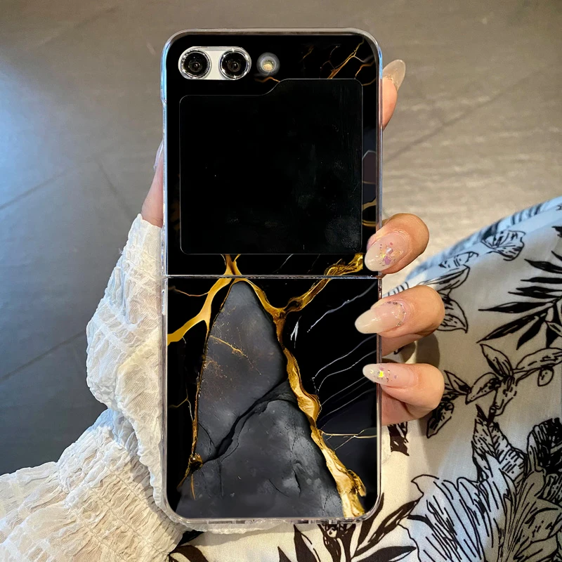 (a502) Capa Para Celular Galaxy Z Flip 8 Com Estampa De Mármore