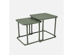 Mesa De Ninho Bistrô Quadrada Para Exterior Em Aço, 45cm, Verde Caqui