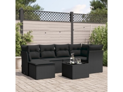 7 Pcs Conjunto De Sofás P/ Jardim C/ Almofadões Vime Pe Preto Dkd Home Decor