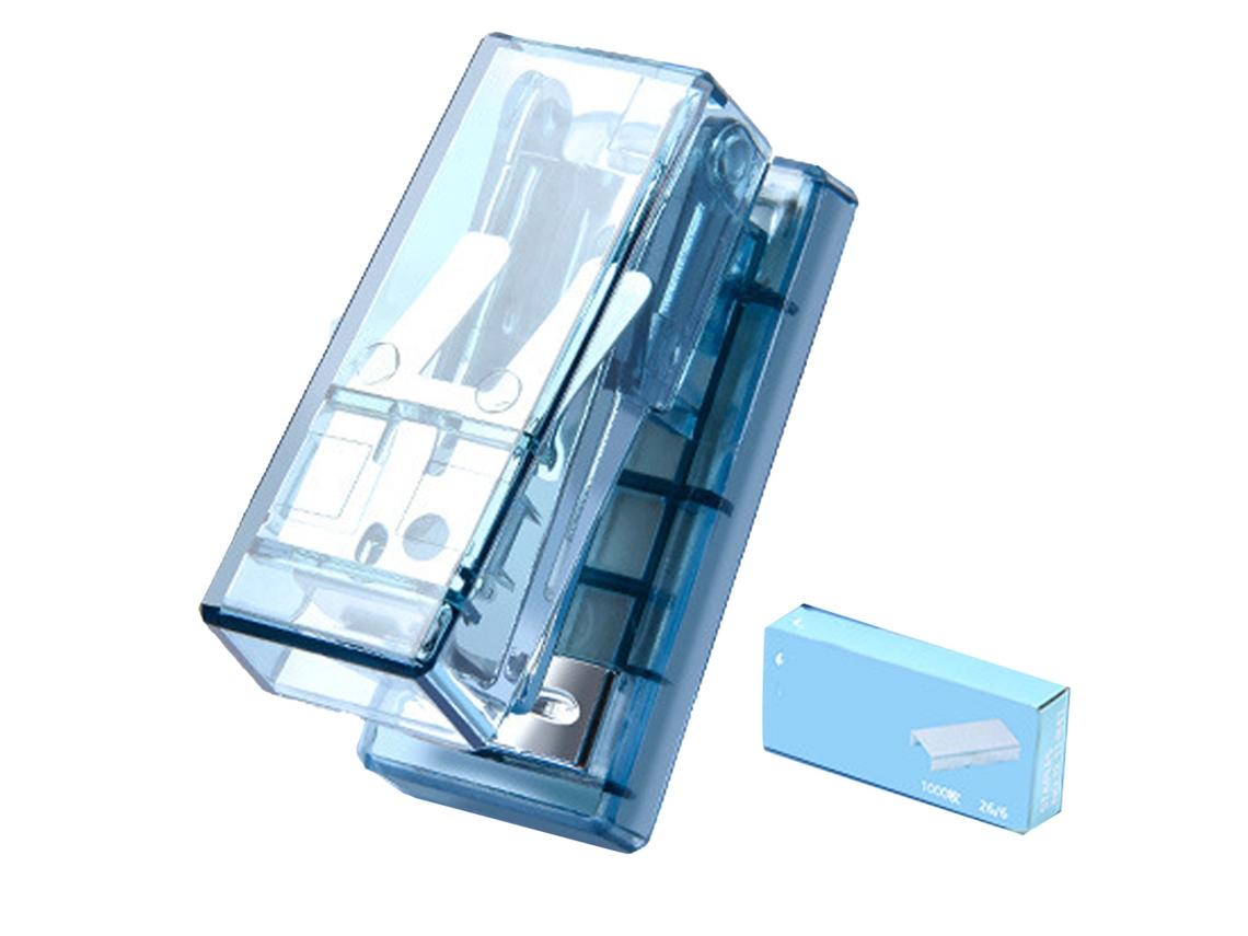 Grapadora Portátil Mini, Bonita, De Acero Semitransparente, Ahorra Esfuerzo, Para Mesa De Escritório, Escola, Escritório, Cor Azul.