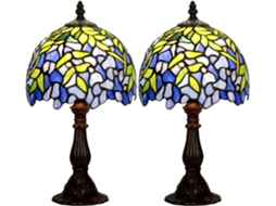 Conjunto De 2-abajures Cabeceira Botowi Para Quartos Abajur Mesa Com Cúpula Tiffany Em Vitral Formato Glicínia, Abajur