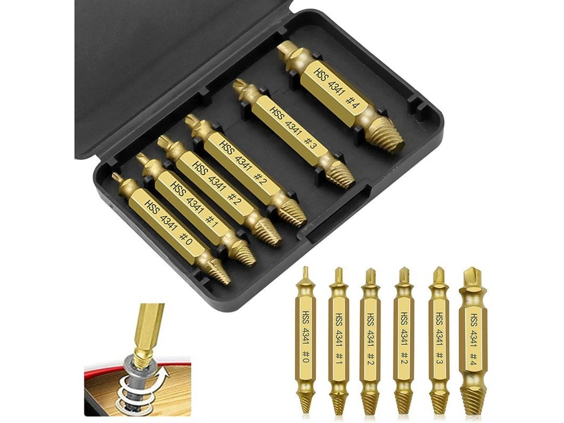 Kit de extractores de parafusos rotos Linjou 6 peças, para parafusos danificados em furadeiras