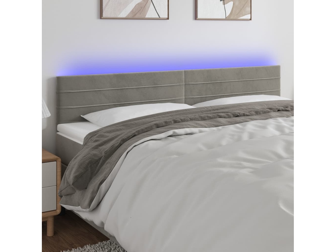 Cabecero con luces LED, terciopelo, 160x5x78/88 cm, gris claro