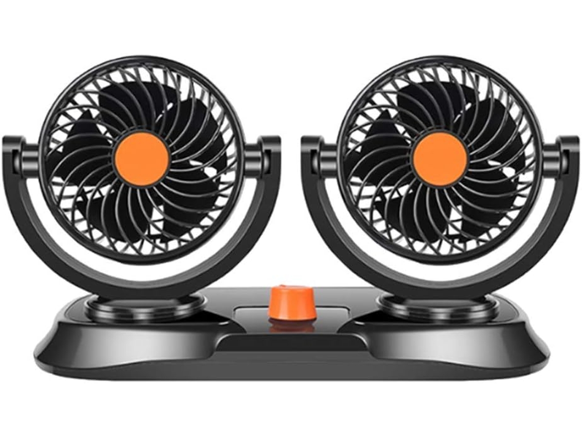 Ventilador Duplo Para Carro 12v 24v Rotação De 360° Laranja