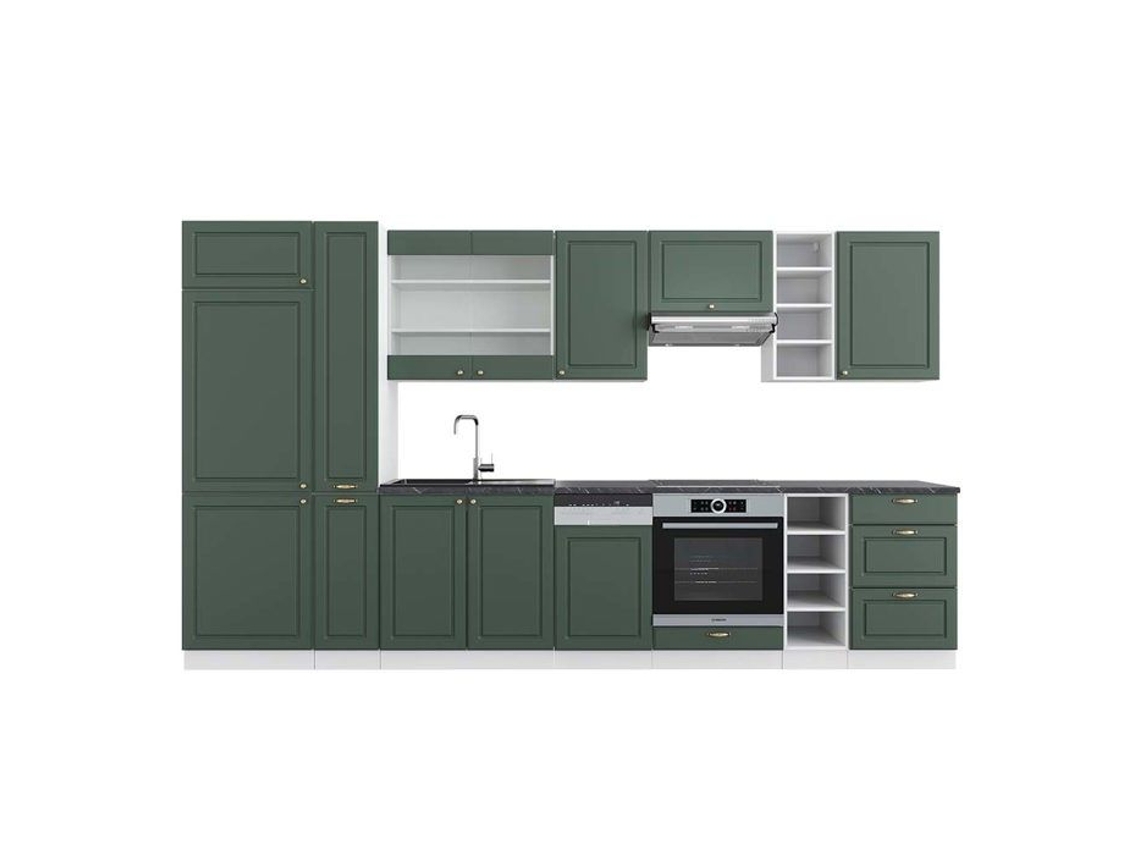 Cozinha Fame-Line, 355 cm, PT Antracite, Verde-Dourado Landhaus/Branco VICCO