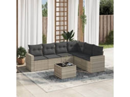 Vidaxl 7 Pcs Conj. Sofás Jardim Com Almofadões Vime Pe Cinzento-claro